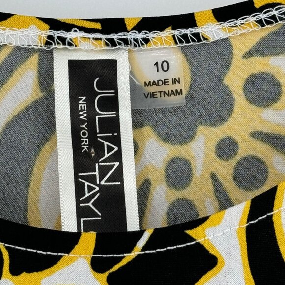 Julian Taylor Floral Sleeveless pattern Dress Yellow Black Womens Size 10  knit - Picture 6 of 12